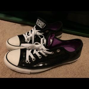 Black sequin converse, like new